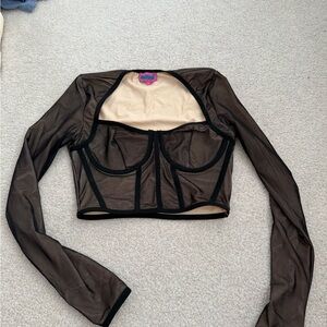 Edikted Black Sheer Long Sleeve Crop Top